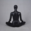 Fashion design abstract face sitting black fiberglass sports female yoga mannequin for sale